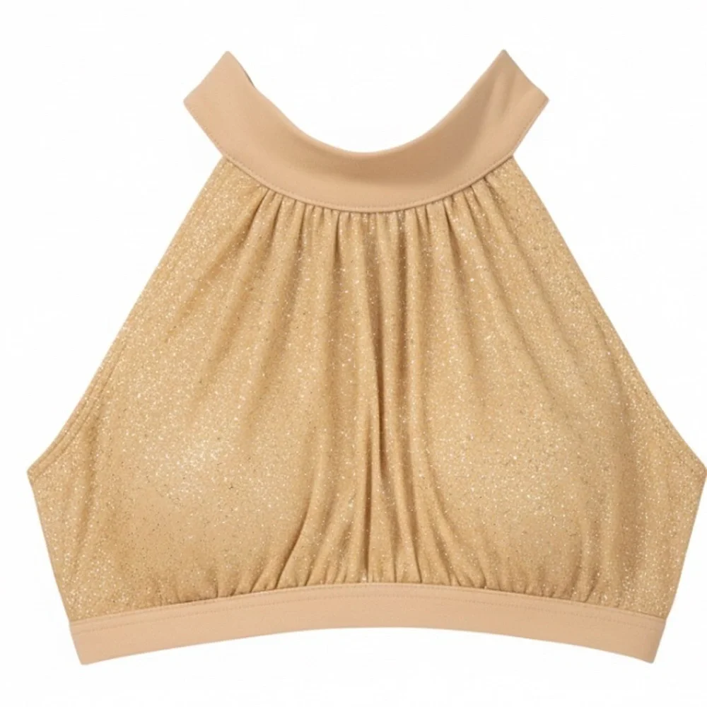 Body Wrappers 12-14 Nude gold Shimmer Halter Crop Top Dancewear Jazz Tap Lyrical